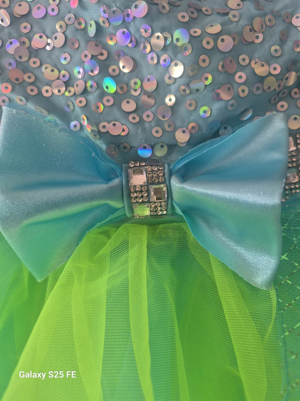 Weissman Aqua and Neon Green Sequin Tutu Dress